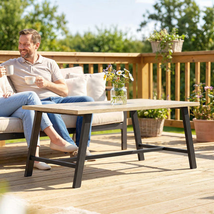 Outdoor Coffee Table, Wood-Look Top, 100x55 cm, Weatherproof
