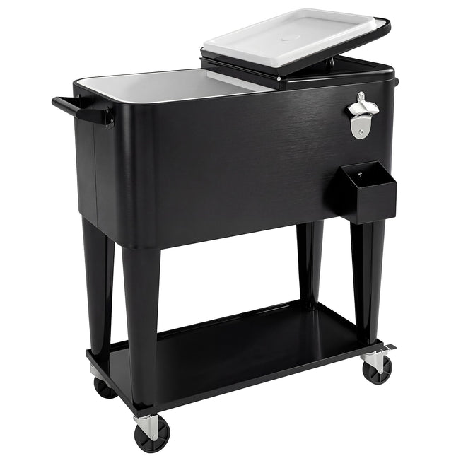 Outdoor Cooler Cart, 76L Capacity, Black, with Wheels