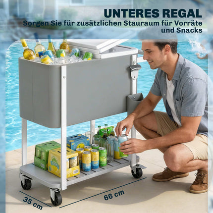 Outdoor Cooler Cart with Wheels, 56L Capacity, Gray