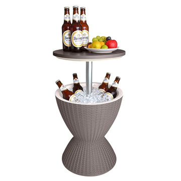 Outdoor Cooler Side Table, 30L Ice Box, Adjustable Top