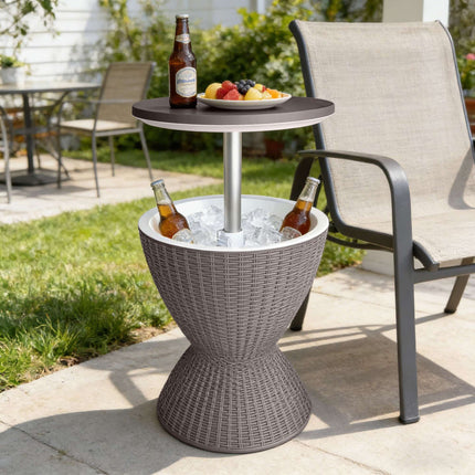 Outdoor Cooler Side Table, 30L Ice Box, Adjustable Top
