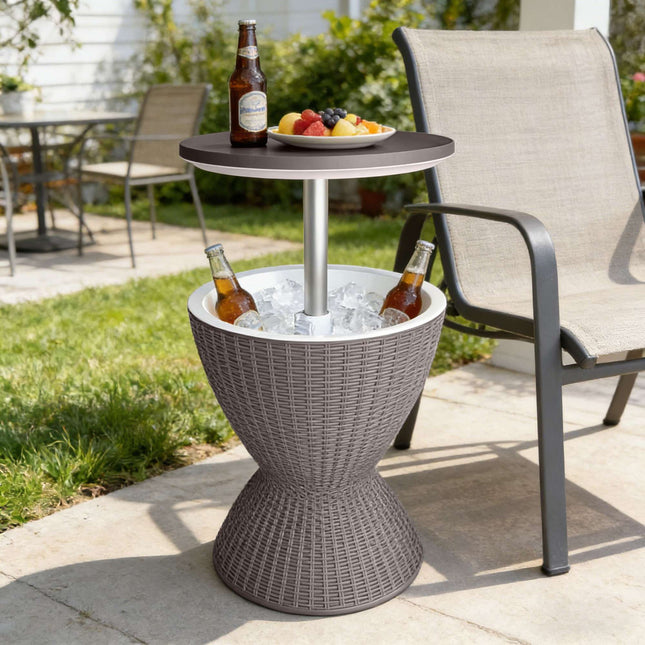 Outdoor Cooler Side Table, 30L Ice Box, Adjustable Top