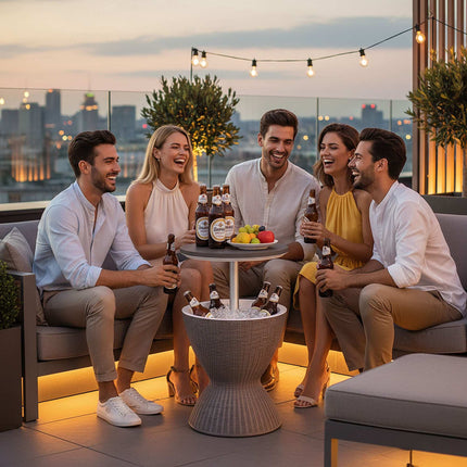 Outdoor Cooler Side Table, 30L Ice Box, Adjustable Top