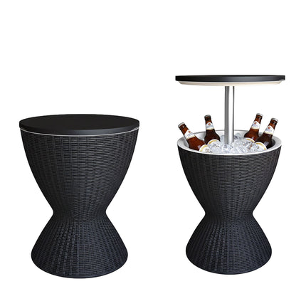 Outdoor Cooler Side Table, 30L Rattan, Adjustable Top