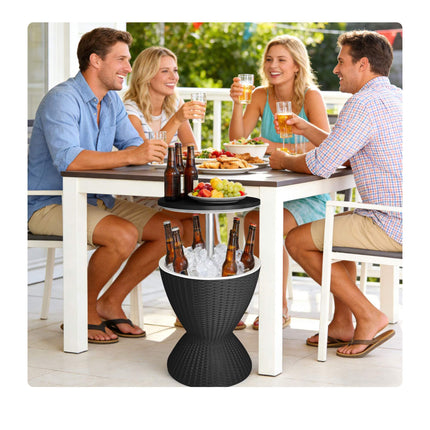 Outdoor Cooler Side Table, 30L Rattan, Adjustable Top