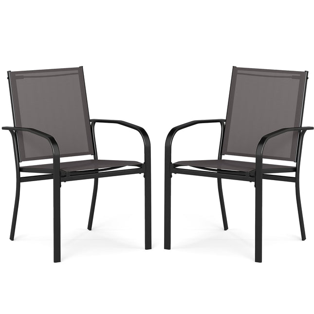 Outdoor Dining Chair Set – Stackable, Breathable Fabric, Gray
