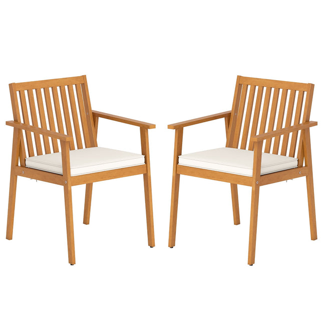 Outdoor Dining Chairs Set, Acacia Wood, Removable Cushions