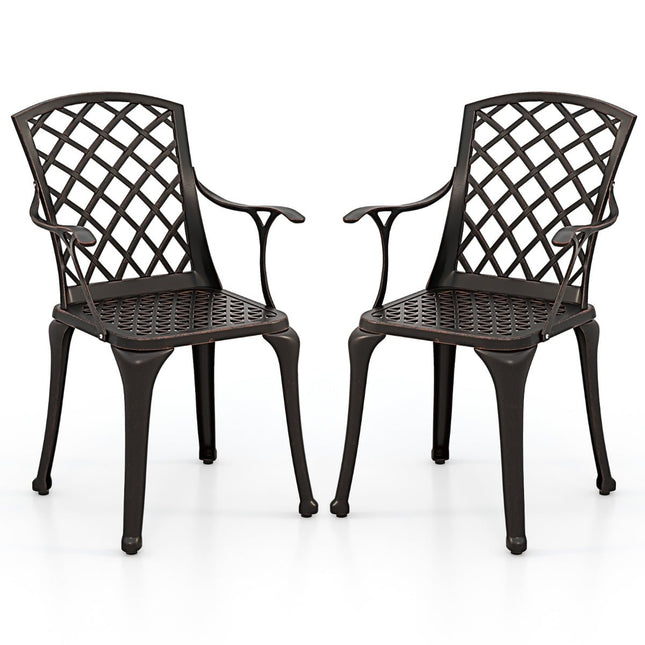 Outdoor Dining Chairs Set, Cast Aluminum, Copper Red, 2-Pack