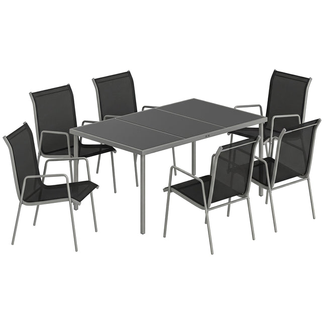 Outdoor Dining Set, 7-Piece, Glass Table & Stackable Chairs