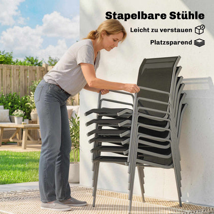 Outdoor Dining Set, 7-Piece, Glass Table & Stackable Chairs
