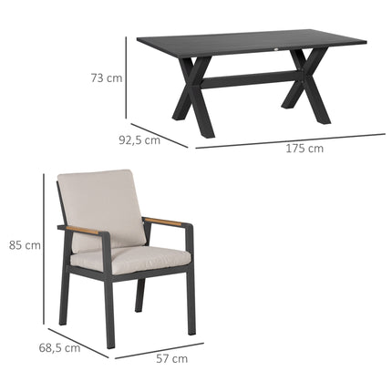 Outdoor Dining Set for 6, Weatherproof, Black/Grey