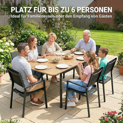Outdoor Dining Table 140x80 cm, 6 Seats, Teak WPC Top