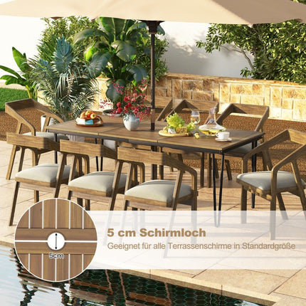 Outdoor Dining Table, Acacia Wood, 8 Seats, Umbrella Hole