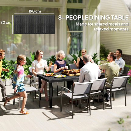 Outdoor Dining Table, Black, 190 x 90 x 74 cm, Seats 8