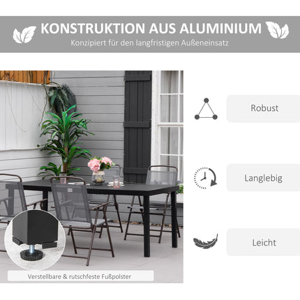 Outdoor Dining Table, Black, 190 x 90 x 74 cm, Seats 8