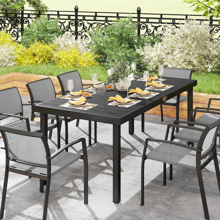 Outdoor Dining Table, Black, 190 x 90 x 74 cm, Seats 8