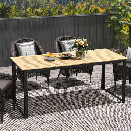 Outdoor Dining Table, Weatherproof, Seats 6, Teak Finish
