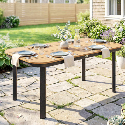 Outdoor Dining Table for 6, WPC Top, Metal Frame, 155x88 cm