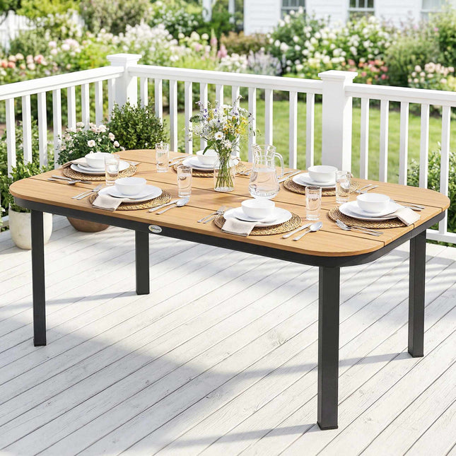 Outdoor Dining Table for 6, WPC Top, Metal Frame, 155x88 cm
