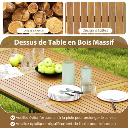 Outdoor Dining Table for 8, Acacia Top, 200x90 cm