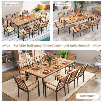 Outdoor Dining Table with Umbrella Hole, Acacia Wood, Seats 8
