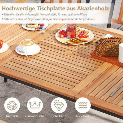 Outdoor Dining Table with Umbrella Hole, Acacia Wood, Seats 8