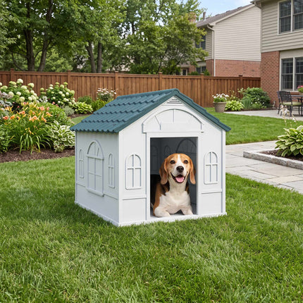 Outdoor Dog House, Weatherproof Plastic, 65 x 75.7 x 63 cm, Blue
