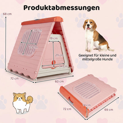 Outdoor Dog House with Ventilated Windows, Foldable, Pink