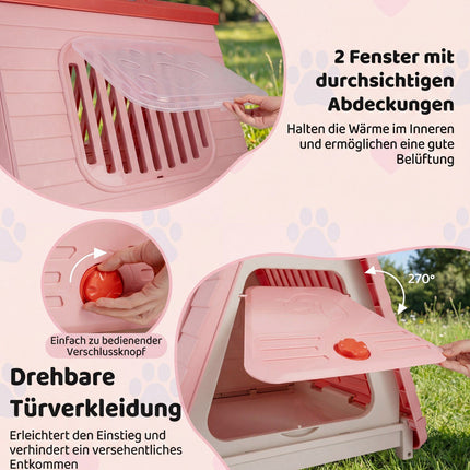 Outdoor Dog House with Ventilated Windows, Foldable, Pink
