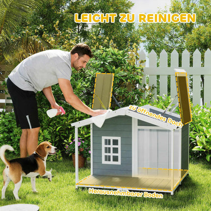 Outdoor Dog House with Veranda, Weatherproof, Easy Clean