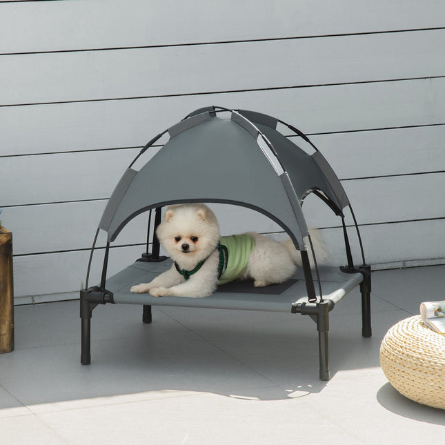 Dog bed outdoor with canopy, elevated and breathable, gray