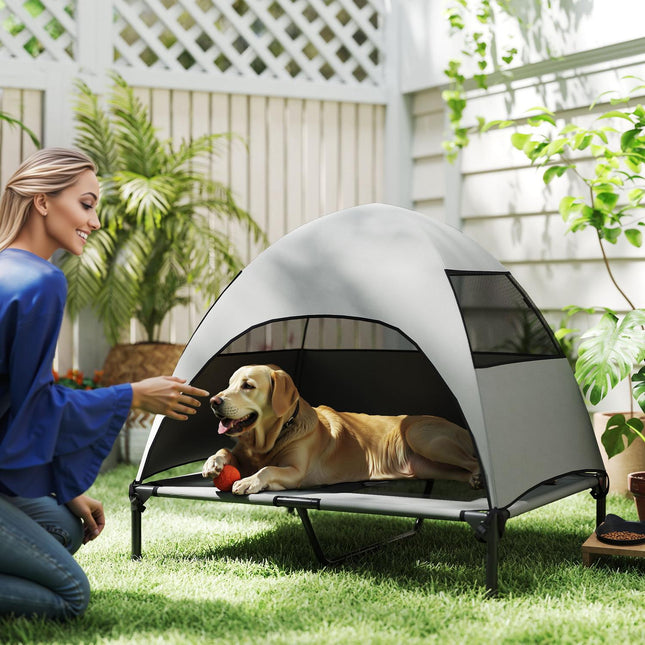 Elevated Cooling Outdoor Dog Bed with Cover - Light Grey
