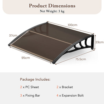 Outdoor Door Canopy Awning, 39x30 Inch, Brown