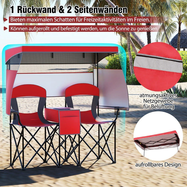 Outdoor Double Camping Chair with Adjustable Sunshade