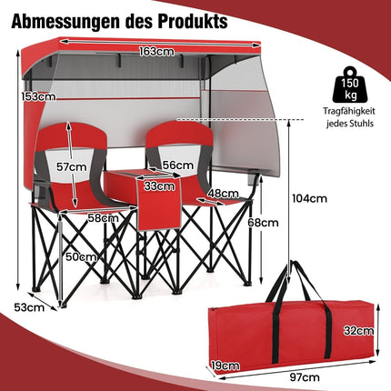 Outdoor Double Camping Chair with Adjustable Sunshade
