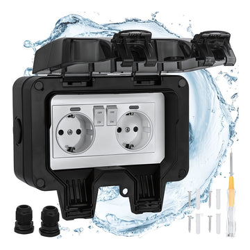 Outdoor Double Socket IP66 with Lockable Cover, 230 V, 3680 W, 16 A