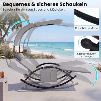 Outdoor Double Sun Lounger with Canopy and Headrests