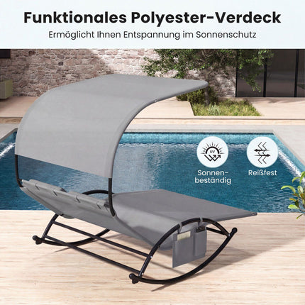 Outdoor Double Sun Lounger with Canopy and Headrests
