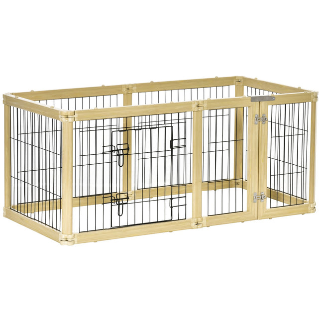 Foldable outdoor playpen in natural wood for small dogs