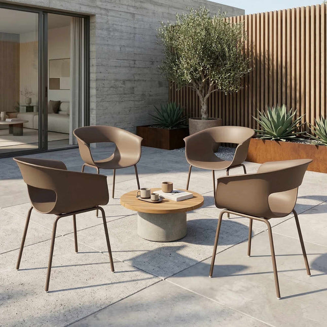 Outdoor Ergonomic Garden Chairs Set of 4, Weatherproof, Coffee