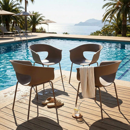 Outdoor Ergonomic Garden Chairs Set of 4, Weatherproof, Coffee