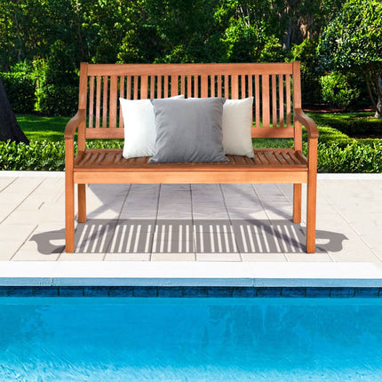 Outdoor Eucalyptus Wood Garden Bench, 2-Seater