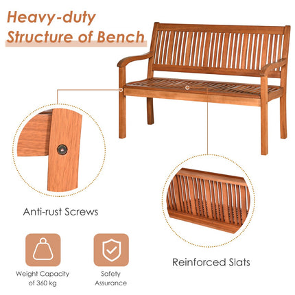Outdoor Eucalyptus Wood Garden Bench, 2-Seater