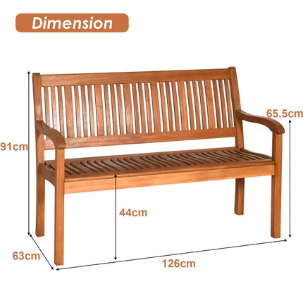 Outdoor Eucalyptus Wood Garden Bench, 2-Seater