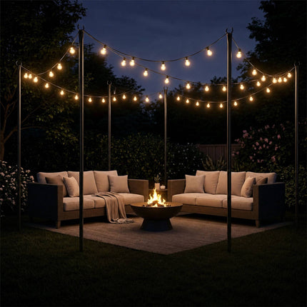 Outdoor Fairy Light Poles, 3m, Black, 6 Pack