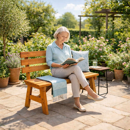 Outdoor Fir Wood Garden Bench with Backrest, Orange
