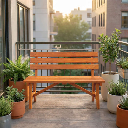 Outdoor Fir Wood Garden Bench with Backrest, Orange