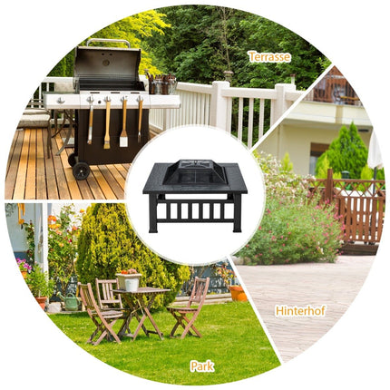 Outdoor Fire Pit with Grill, Spark Screen & Poker