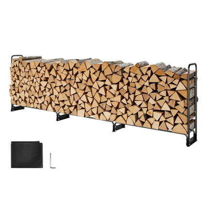 Outdoor Firewood Rack With Waterproof Cover, 12 Ft