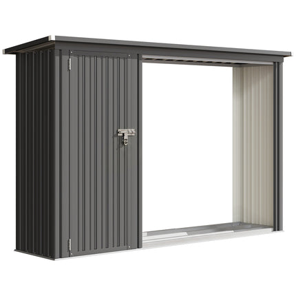 Outdoor Firewood Rack with Tool Cabinet, Galvanized Steel